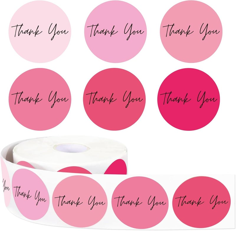 Whaline 1000Pcs Pink Thank You Sticker Valentine Gradient Pink Colors Paper Decal Boho Decorative Self-Adhesive Label Stickers for Valentines Party Small Business Envelope Gift Wrapping, 1.5 in - Image 1